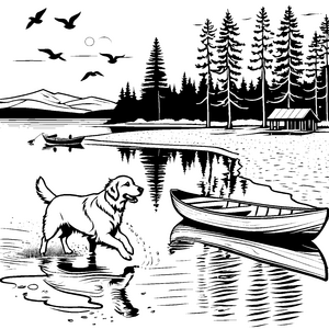 Fröhlicher Golden Retriever im Wasser Ausmalbild für junge Tierliebhaber