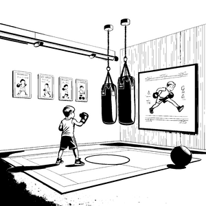 Funktionaler Boxsack in sportlichem Trainingsraum Malvorlage für kleine Kämpfer