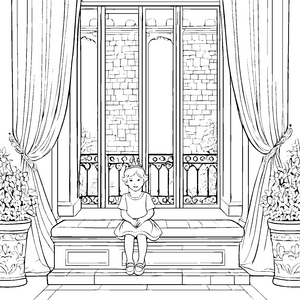 Prinzessin mit Tiara am Fenster malen zum Ausmalbild