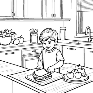 Kinder malen: Ein gemütlicher Tag mit leckeren Sandwiches in der Küche