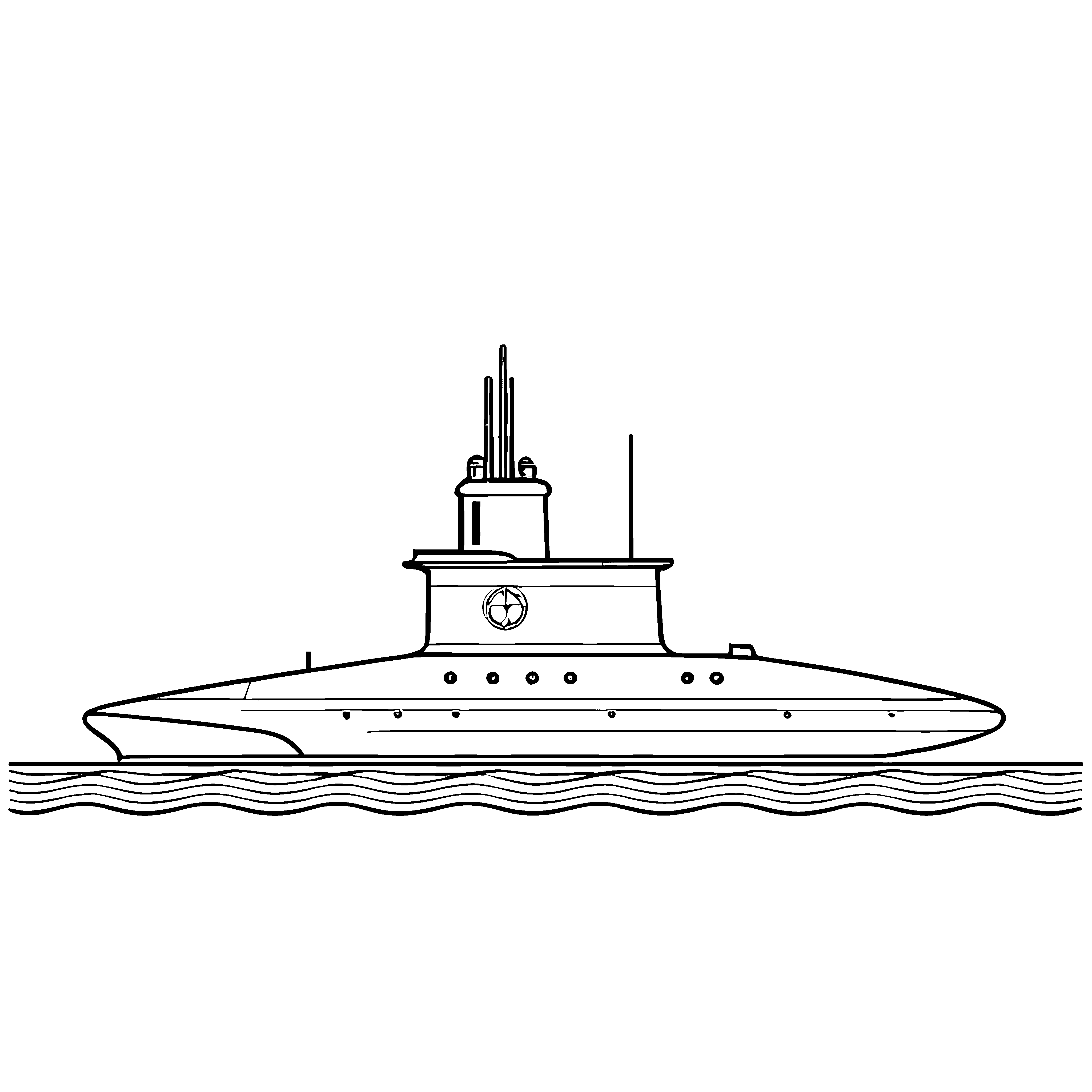 Abenteuerliches U-Boot auf Tauchfahrt Ausmalbild für kleine Wellenreiter
