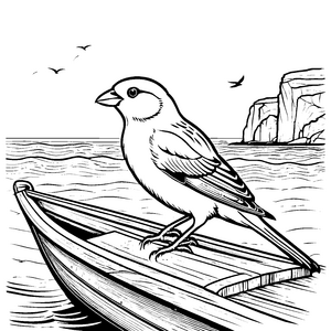 Kanarienvogel auf malerischem Boot Ausmalvorlage für abenteuerlustige Tierfreunde