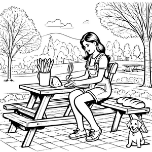 Picknick mit Baguettes: Ein gemütlicher Tag im Park zum Ausmalen