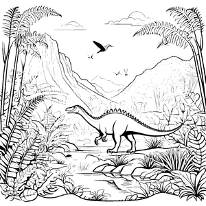 Spannender Spinosaurus beim Wasserlauf Ausmalbild für kleine Entdecker