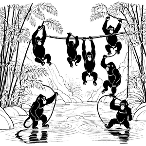 Gorillas im Bambuswald: Ein Abenteuer am Flussufer zum Ausmalen