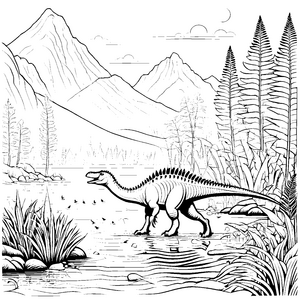 Abenteuerlicher Spinosaurus am geheimnisvollen Fluss Malvorlage für junge Dino-Fans