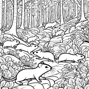 Lemminge im Wald: Ein Ausmalspaß mit Wurzeln und Blättern