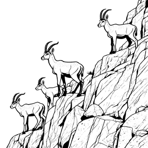 Steinbock-Babys auf Felsen zu malen zum Ausmalspaß