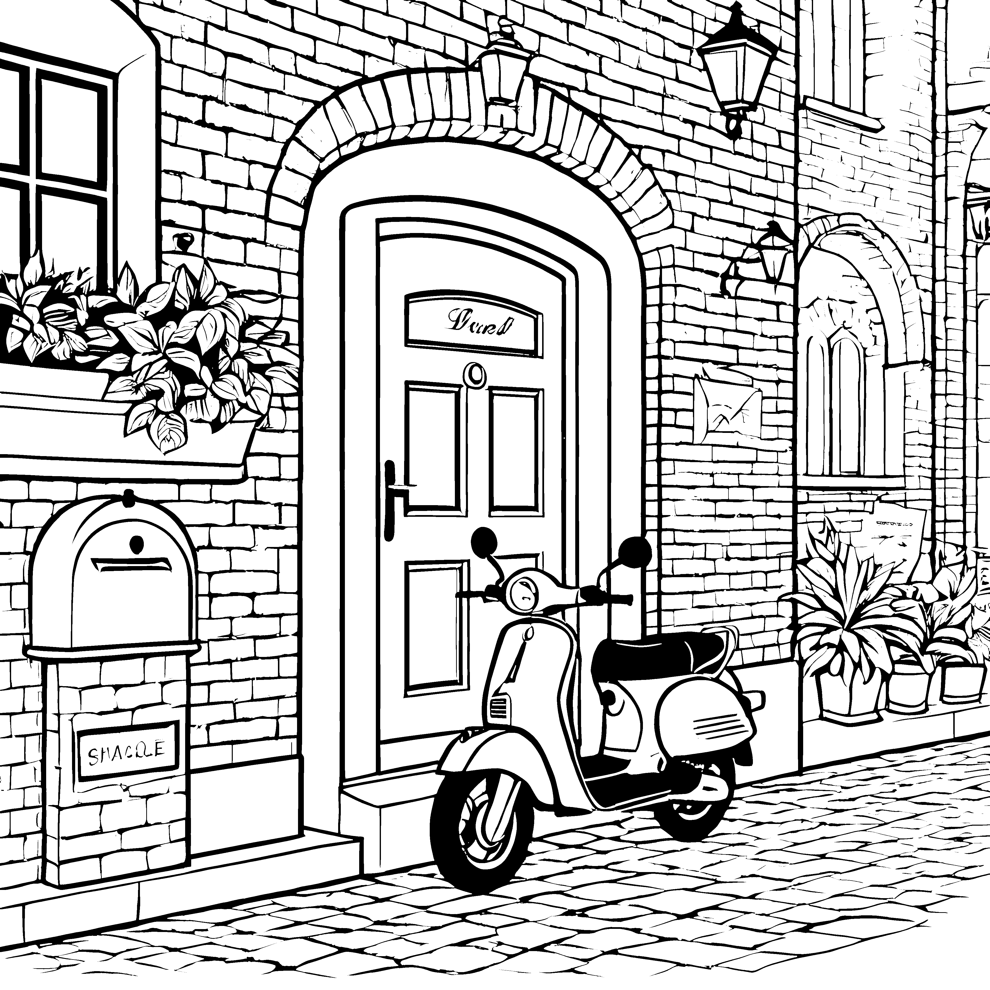 Das Moped vor dem historischen Tor zum Ausmalspaß