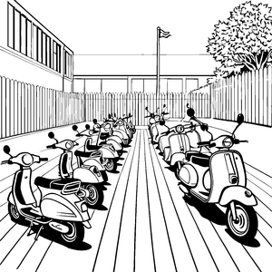 Mopeds parken: Ein großes Ausmalbild für kleine Fahrer