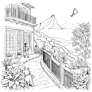 Das Abenteuer auf der Blumen-Terrasse vor dem Haus