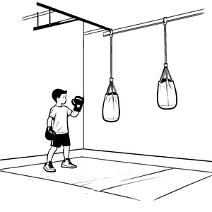 Kraftvoller Boxer im Training Ausmalmotivation für kleine Sportler