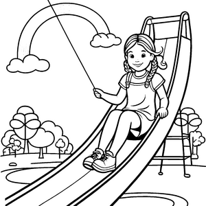 Regenbogenrutsche mit Flechtfrisuren am Spielplatz malen