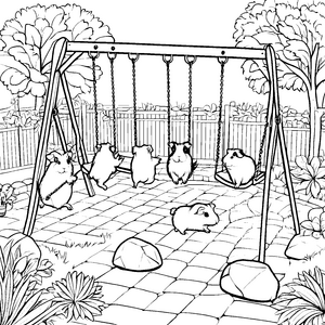 Meerschweinchen im Garten: Ein Schaukelspaß zum Ausmalen