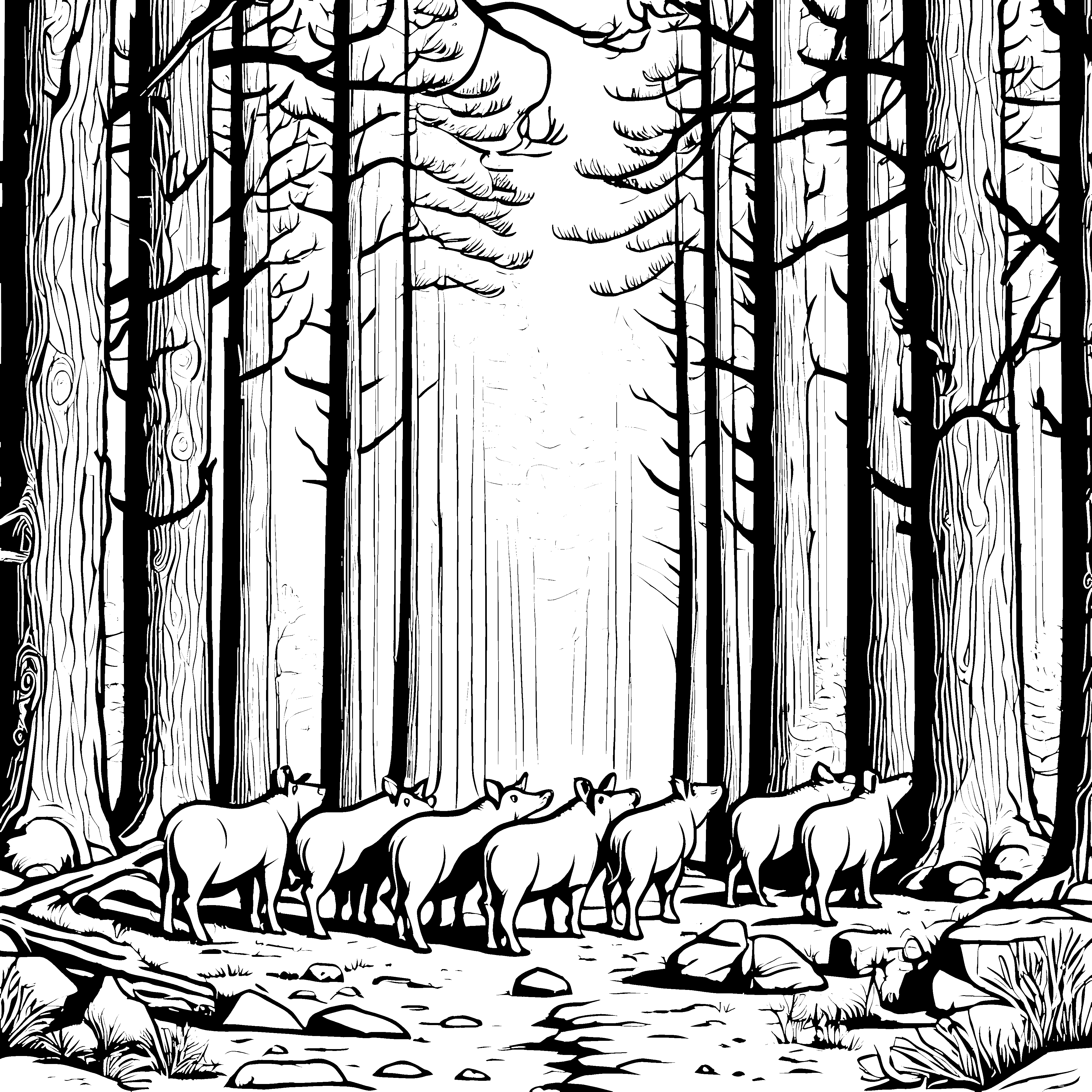 Wildschweine im Wald: Ein lustiges Ausmalbild für Kinder