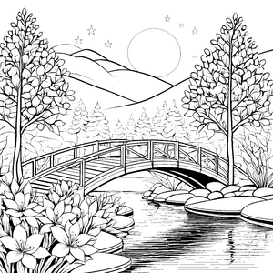 Weihnachtssternen-Brückenweg über den Bach zum Ausmalen
