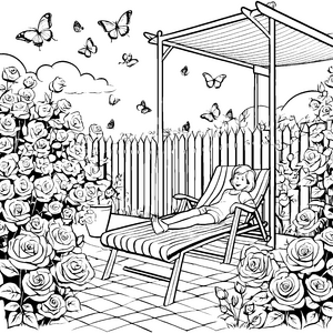 Malen mit den Gartenliegen im Rosengarten der Schmetterlinge