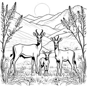 Flauschige Antilopenjungtiere in der Savannenlandschaft zum Ausmalen