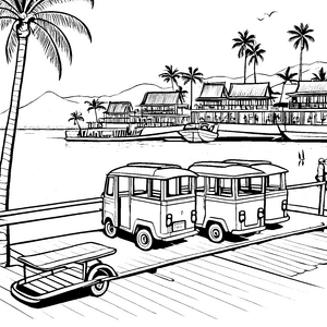 Tuk-Tuks am tropischen Strand: Ein Ausmalspaß für Kinder