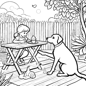 Järgie und ihr Hund genießen Eiscreme am Zaun