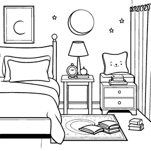 Mein gemütliches Schlafzimmer mit Nachttischen zum Ausmalen