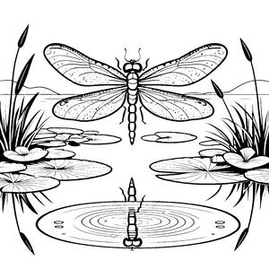 Schillernde Libelle über blühenden Seerosen Malvorlage für fantasievolle Künstler