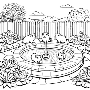 Meerschweinchen am Brunnen: Ein süßes Ausmalspiel für Kinder