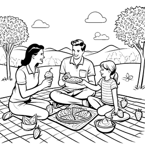 Familienpicknick mit leckerem Eiscreme-Genuss im Freien zum Ausmalen