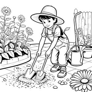 Mein erstes Schaufelspiel im Garten: Ein Ausmalbild für Kinder