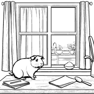 Mein Meerschweinchen am Küchenfenster mit Büchern zum Ausmalen