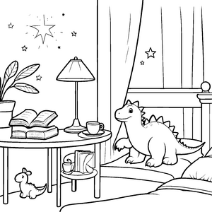 Dinosaurier im Schlafzimmer: Ein Ausmalspiel mit Nachttischdekoration