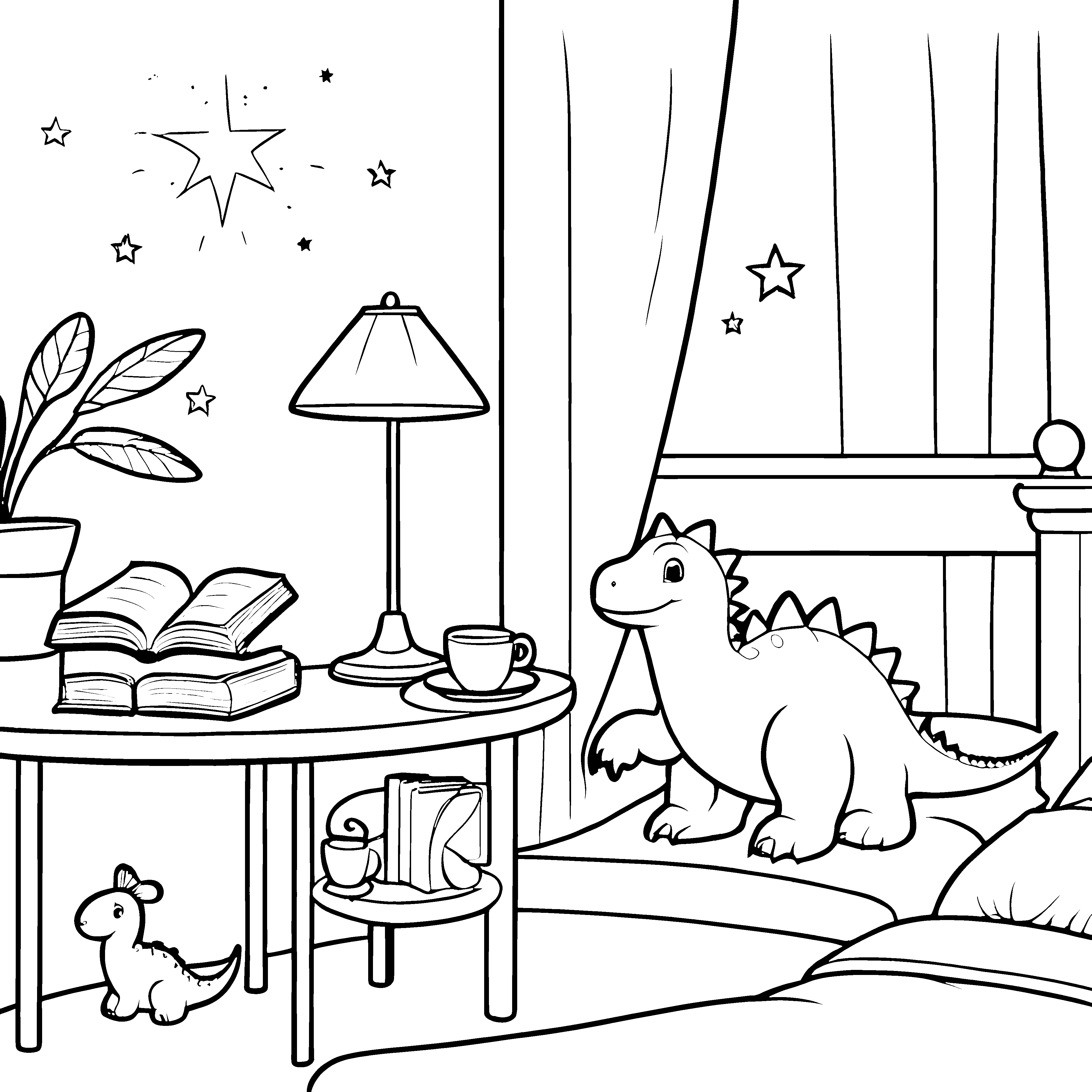 Dinosaurier im Schlafzimmer: Ein Ausmalspiel mit Nachttischdekoration