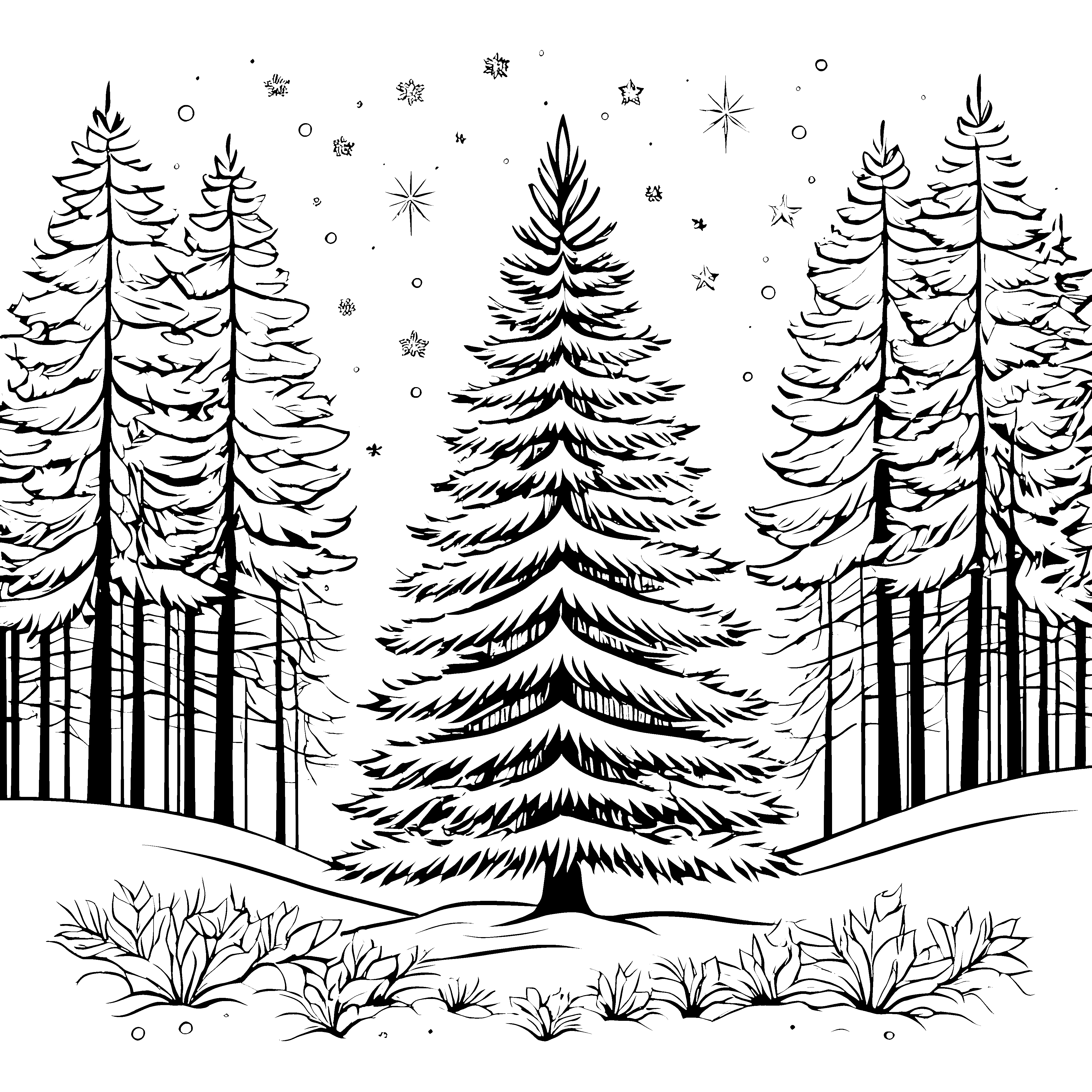 Weihnachtssterne über dem magischen Nadelwald