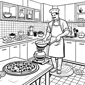 Der kleine Pizzabäcker macht eine leckere Pizza