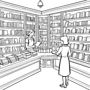Bücherverkäuferin mit fesselnden Geschichten Ausmalvorlage für wissbegierige Leseratten