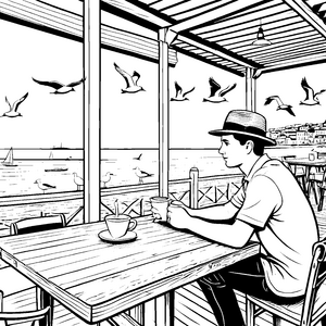 Stylischer Herrenhut am Strandcaf Ausmalvorlage für entspannte Genießer