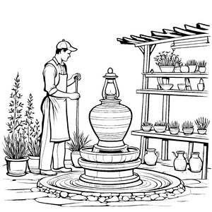 Kreativer Töpfer bei der Formung einer kunstvollen Vase Ausmalbild für fantasievolle Künstler
