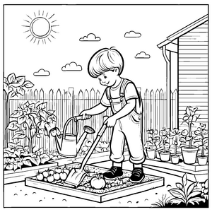 Mein kleiner Garten: Schaufeln beim Pflanzen malen zum Ausmalen