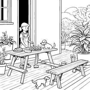 Baguettes und Hunde auf der Terrasse malen Spiel