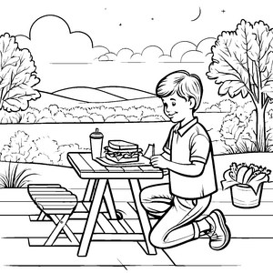 Picknick mit leckeren Sandwiches im Grünen zum Ausmalen