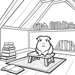 Meerschweinchen im Wohnzimmer mit Büchern zum Ausmalen