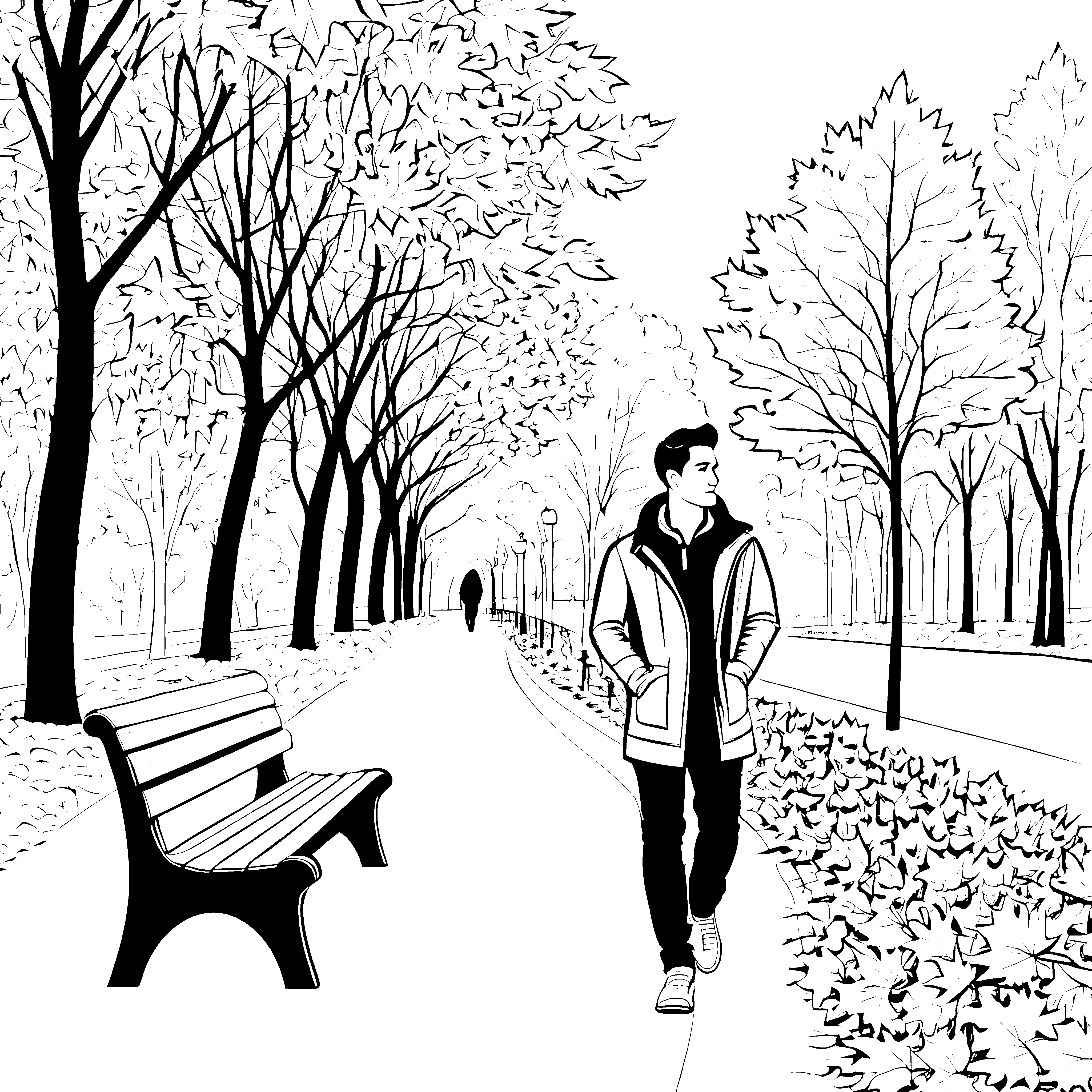 Ein Spaziergang im Park mit einer coolen Jacke zum Ausmalen