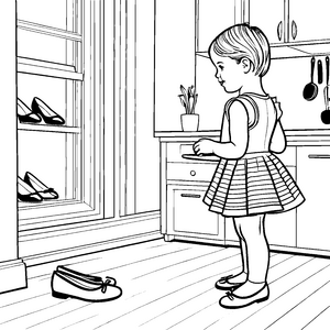 Verspielte Ballerinas im modernen Schuhregal Ausmalbild für stilvolle kleine Fashionistas