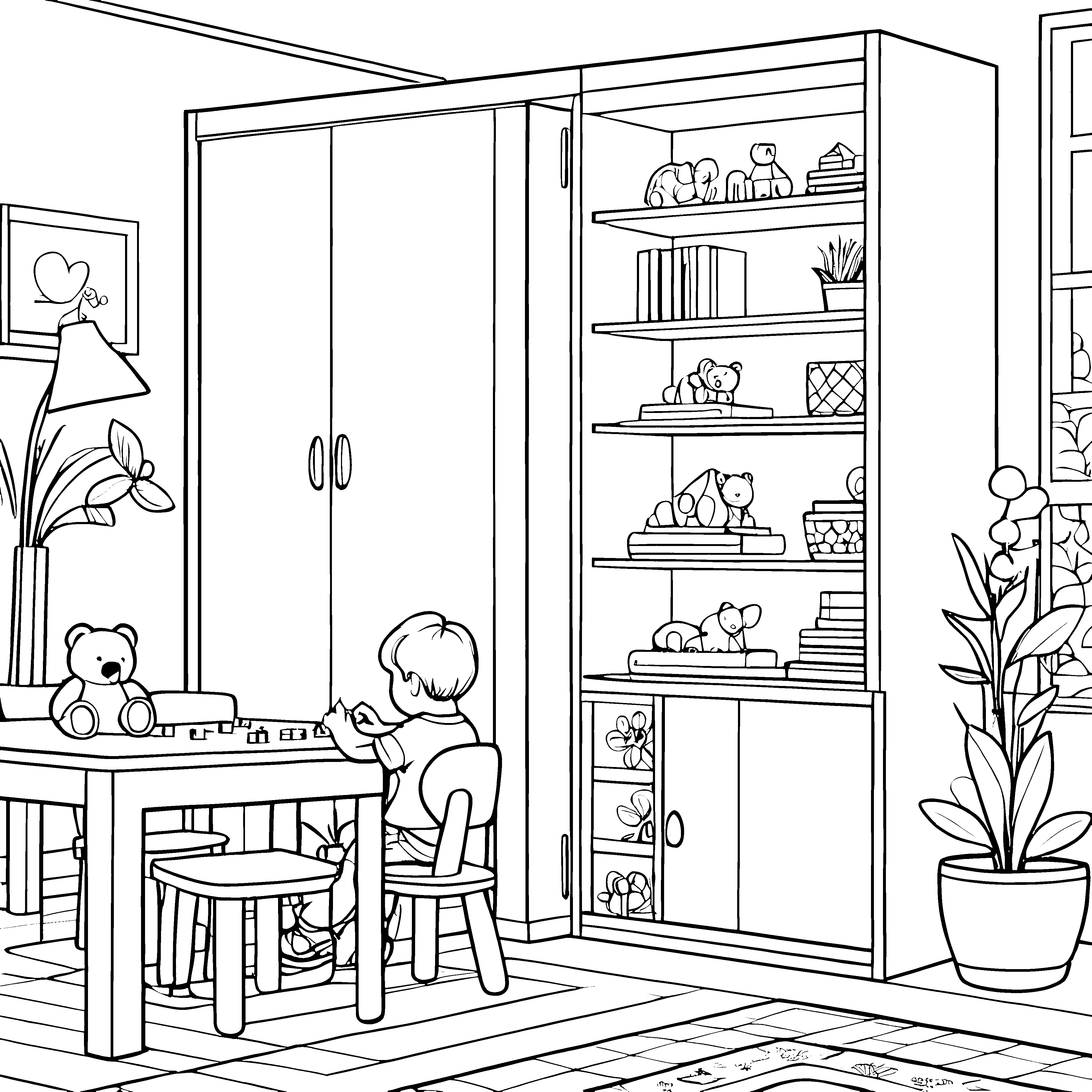 Mein Zimmer: Ein großes Spielzimmer mit Schränken zum Ausmalen