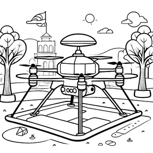 Futuristische Drohne im Park Ausmalvorlage für kleine Technikfans