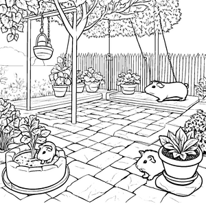 Meerschweinchen im Garten: Ein Ausmalspaß mit Topfpflanzen