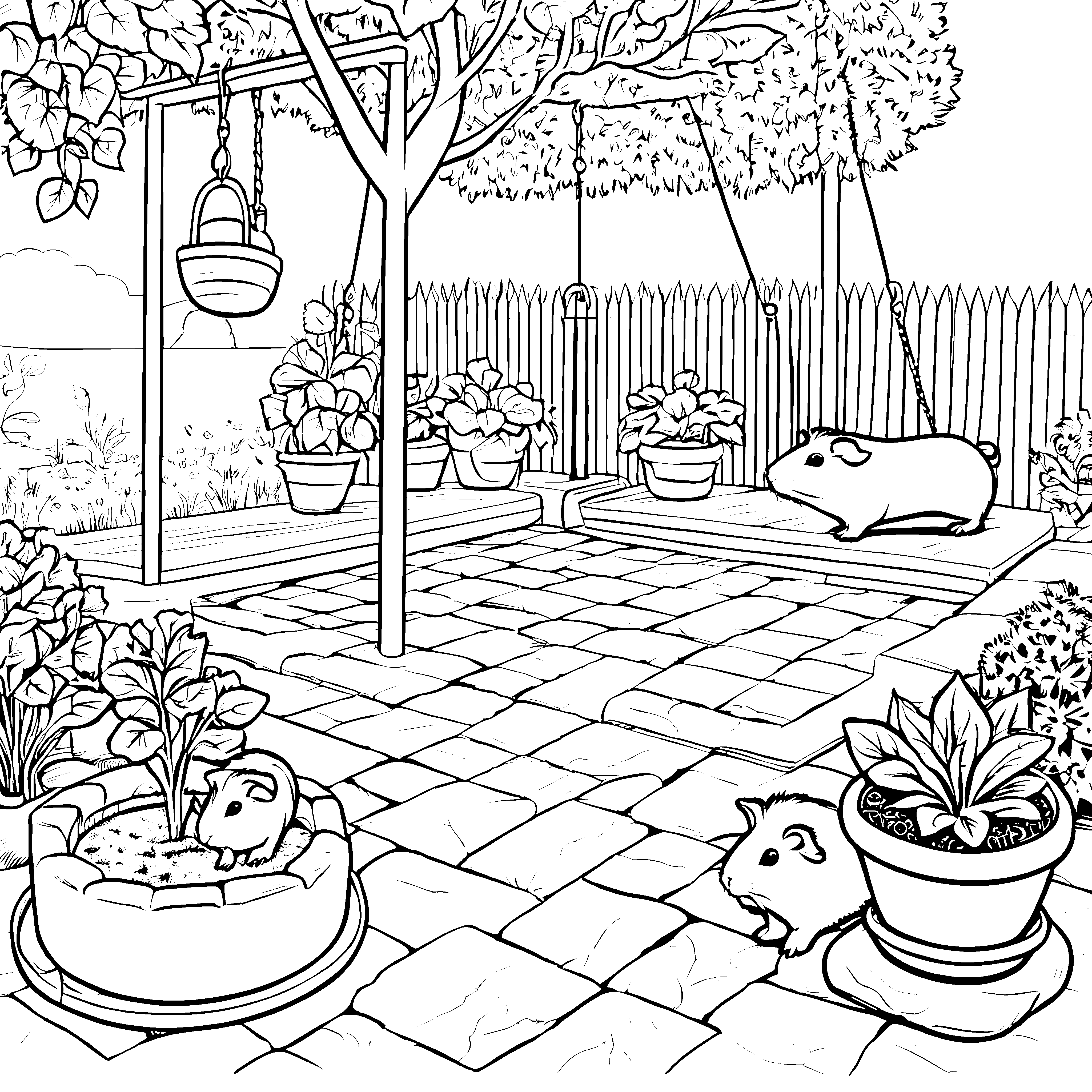 Meerschweinchen im Garten: Ein Ausmalspaß mit Topfpflanzen