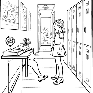 Bezaubernde Ballerinas im Schulflur Malvorlage für kleine Modefreunde