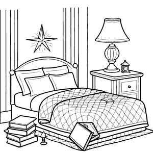 Mein gemütliches Schlafzimmer mit Nachttisch und Lampe zum Ausmalen