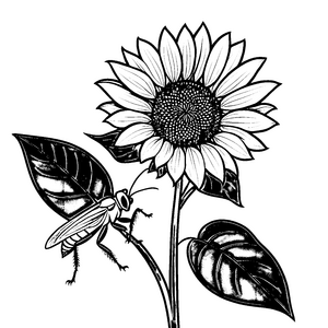 Grille am Sonnenblumenblatt: Ein süßes Ausmalbild für Kinder